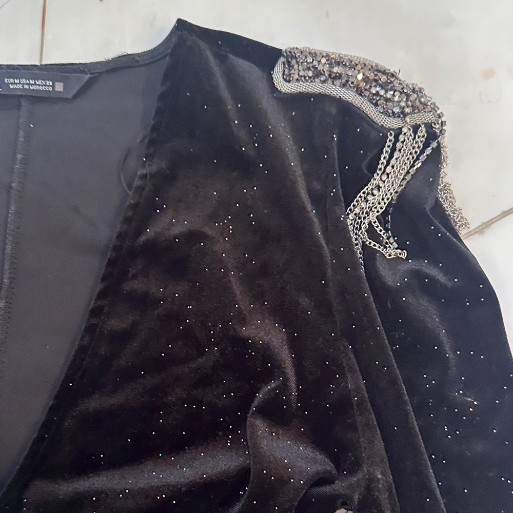 Zara Black Velvet Bodysuit with Silver Details - Picture 2 of 5